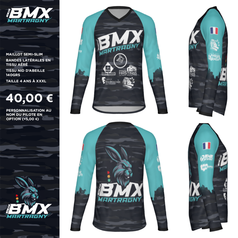 Maillot Club BMX Martragny 2025 modèle Turquoise